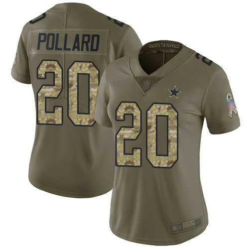 Womens Dallas Cowboys #20 Tony Pollard Olive Camo Limited 2017 Salute to Service Jersey Dyin